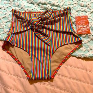 KORTNI JEANE High-Waisted Tie-Up Front Swim Bottoms - Juicy striped sz S - NWT